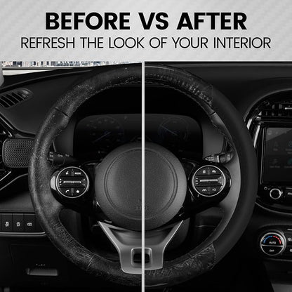 BDK BurlwoodLux Wood Grain and PU Leather Black Steering Wheel Cover - Sport Grip for Car Auto SUV Trucks