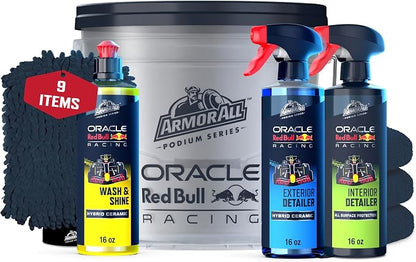 Armor All Podium Series Elite 9‑Piece Car Detailing Kit - Car Cleaning Kit with Bucket, Car Wash, Detailer Sprays, Wash Mitt & Microfiber Towels, Car Gift, Developed with Oracle Red Bull Racing