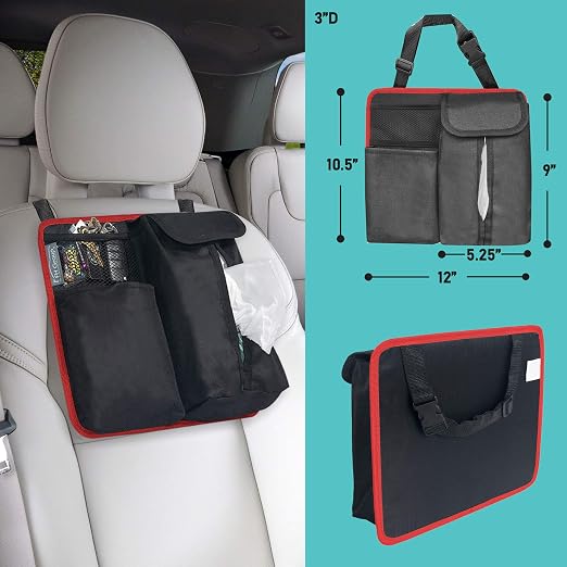 FH Group Hanging Car Organizer with Tissue Holder, RED Car Back Seat Organizer,E-Z Travel Organizer,Toys Car Storage Organizer, Kids Travel Storage for Baby Wipes, Food Holder Organizer