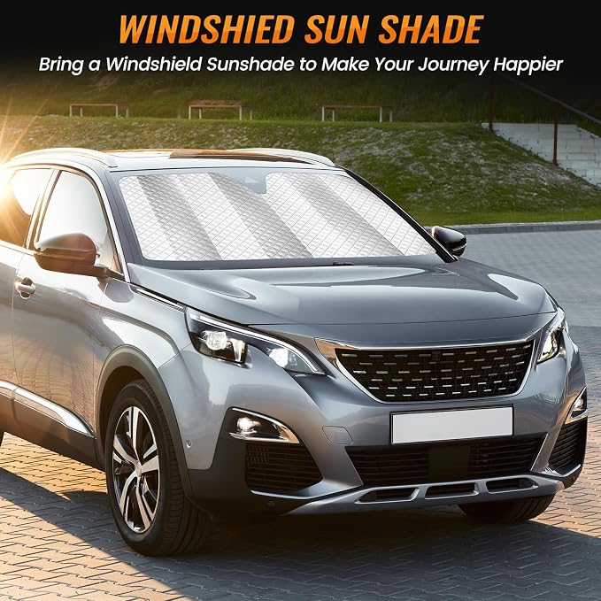 Windshield Sun Shade Car Sun Shade, Folding Car Shades for Front Windows, Blocks UV Rays Sun Visor Protector for Truck SUV Van, Keeps Vehicle Cool - Silver (55" x 29.5")