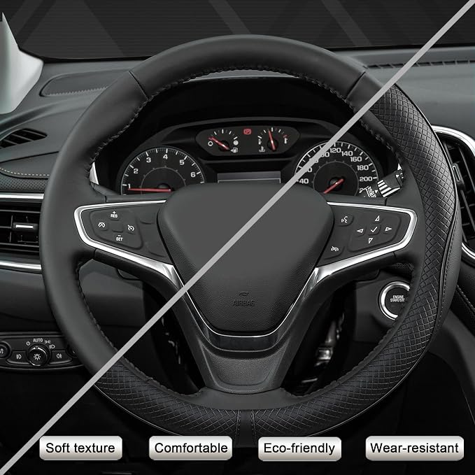 West Llama Customized Auto Car Steering Wheel Cover for Chevy 14.5-15 inches, Steering Wheel Cover for Chevrolet(Black Line-Standard Size)