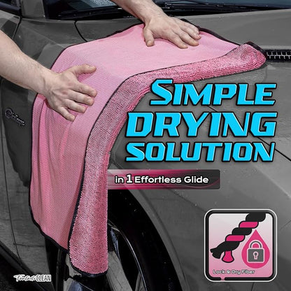 Fantasticlean Large Car Drying Towels- 2 Pack, 32‘’ by 24'' - Premium Microfiber Cleaning Cloth with Dual-Colored Twisted Loop, Ultra Absorbent, Scratch-Free for Instant Car Detailing (Pink)
