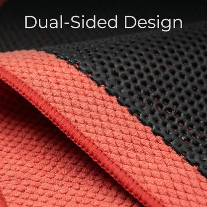 Upgrade 3.0 Car Decontamination Towel – Fine Grade Clay Bar Towel for Auto Detailing, Removes Paint Contaminants, Water Spots & Tree Sap, Enhances Gloss & Wax Bond, 12” x 12” (red and Black)