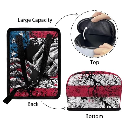 Talayituse Finger Skeleton American Flag Print Car Trash Can Portable Auto Garbage Bin Multifunctional Vehicle Interior Accessories with Adjustable Straps 4th of July Universal Fit Truck SUV Sedan