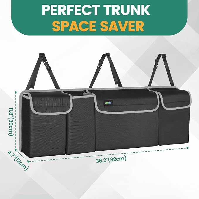 JOYSKY Hanging Trunk Organizer for SUV – Backseat Car Storage Bag, Large Collapsible Backseat Trunk Organizer with Adjustable Straps, Space Saving Car Organization Accessories for Truck MPV Van
