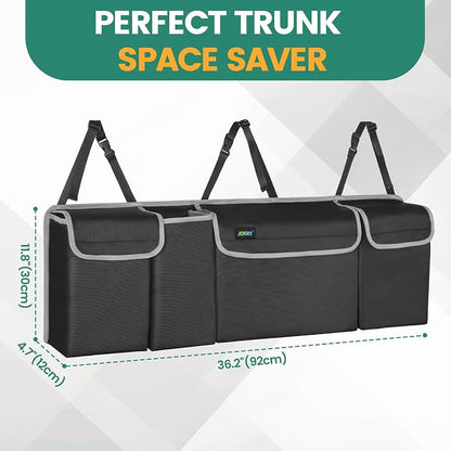 JOYSKY Hanging Trunk Organizer for SUV – Backseat Car Storage Bag, Large Collapsible Backseat Trunk Organizer with Adjustable Straps, Space Saving Car Organization Accessories for Truck MPV Van
