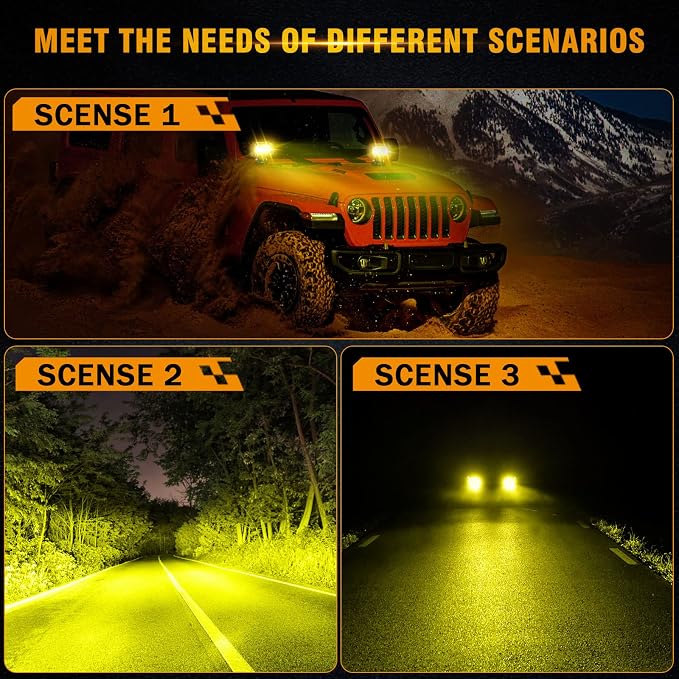 Auxbeam LED Amber Fog Light, 4Inch 60W Led Driving Offroad Lights Pod Super Bright with Wiring Harness Kit Yellow Flood Beam Pod Light for Truck SUV ATV UTV Jeep Wrangler Motorcycle