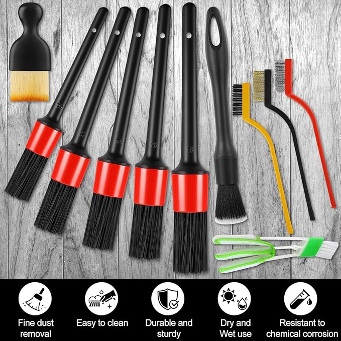 REGUICORP 13PCS Car Detailing Brush Set, Car Detailing Brush Kit, Ultra No Soft Scratch Detailing Brush, Car Cleaning Brushes for Interior or Exterior - Professional Dusting Cleaning Supplies