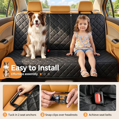 Yuntec Dog Car Seat Cover for Back Seat, Pet Seat Cover Waterproof Rear Seat Protector Scratchproof Back Car Seat Cover fits Middle Armrest for Cars Suvs Truck (55” Width) - Black