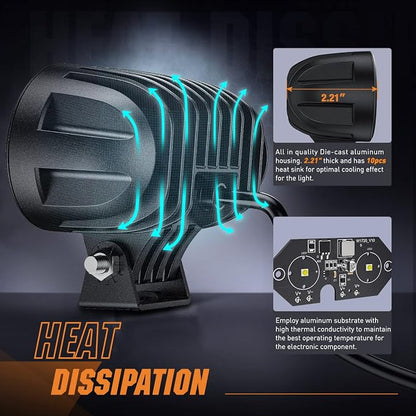 Nilight 2 PCS 4 Inch Motorcycle LED Pods 2100LM Built-in EMC Driving Light Super Spotlight Offroad Fog Lights w/ 16AWG DT Wiring Kit for Motorbike SUV ATV Truck Boat Tractor Forklift