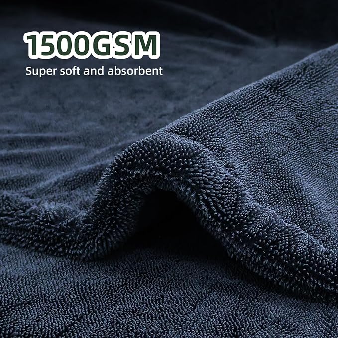 2-Pack 24" x 36" 11.8" x 11.8" Twisted-Loop Car Drying Towel 1500GSM Microfiber Cleaning Cloth for Car Trucks Motorcycles Streak Free Lint Free Ultra Absorbent Washing Cloth for Kitchen Window (Blue)