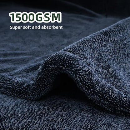 2-Pack 24" x 36" 11.8" x 11.8" Twisted-Loop Car Drying Towel 1500GSM Microfiber Cleaning Cloth for Car Trucks Motorcycles Streak Free Lint Free Ultra Absorbent Washing Cloth for Kitchen Window (Blue)
