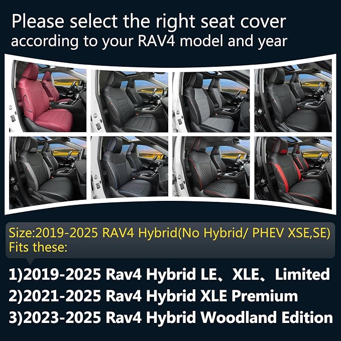 Lolcar Rav4 Seat Covers Custom Fit for Toyota Rav4 (for Hybrid) 2019-2025 LE,XLE,XLE Premium,Limited,Woodland Edition, Leather Truck Seat Cover Full Set for SUV,Faux Leather(Black/Gray)