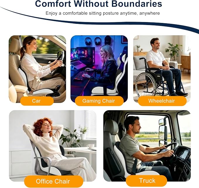 Seat Cushion for Office Chair and Car – L-Shaped Ergonomic Seat Cushions for Stability & Anti-Slip, Orthopedic Cushion for Sciatica, Back & Tailbone Pain Relief, Dark Gray & Light Gray