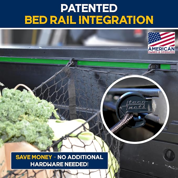 TacoNets Three Pocket Cargo Net for 2005-2026 Toyota Tacoma - Patented Design - Premium Truck Bed Organizers & Storage - Grocery Holder - Designed in USA