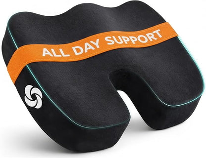 Samsonite Memory Foam Seat Cushion – Ergonomic Cushion for Office Chair, Tailbone Pressure Pad, Coccyx Support for Sciatica, Supportive Seat for Car, Desk, and Gaming Chairs, Black