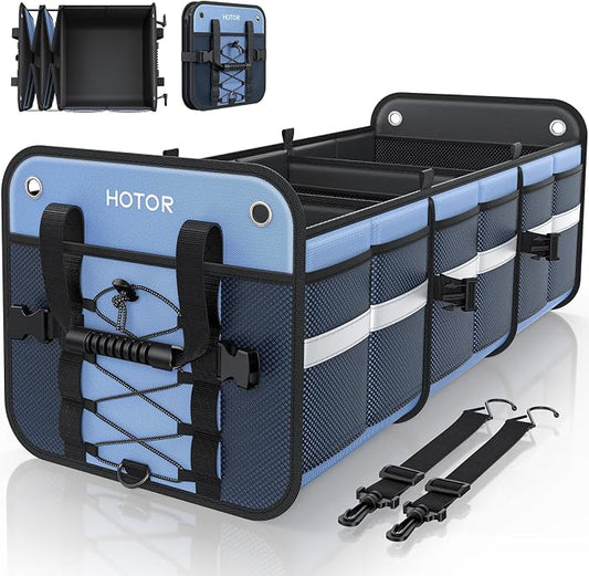 HOTOR Trunk Organizer for SUV – Car Storage Box with Reflective Strips, Collapsible Car Organizer with Large Capacity, Essential Car Accessories for Truck, Van & Sedan, Blue, 22.1" x 13.0" x 12.0"