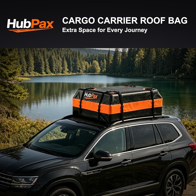 Car Rooftop Cargo Carrier Bag - 15 Cubic Feet Car Roof Top Bag Cargo Carrier for All Vehicle with/Without Rack, Includes Anti-Slip Mat, 8 Reinforced Straps, 6 Door Hooks, Luggage Lock