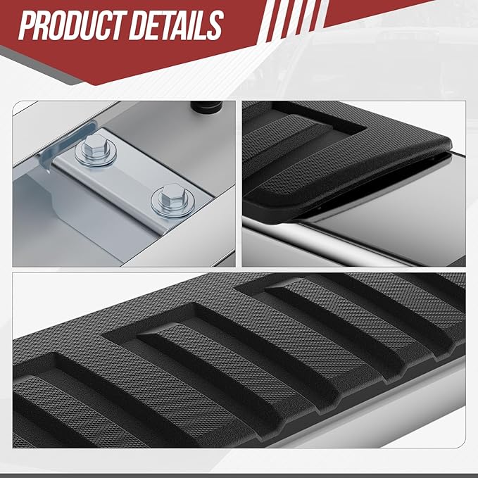 6.7" Running Boards Steps Bars Compatible with 2007-2019 Sierra/Silverado 1500 2500HD 3500HD Crew Cab, Stainless Steel, Metallic