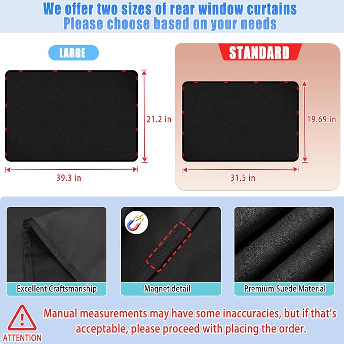 ZATOOTO Car Window Covers for Rear Privacy Car Shade for Baby Back Window Sunshade of Soft Suede UV Protection & Light Blocking Baby Sun Shades for Camping Eating and Rest, 16.69×31.5in