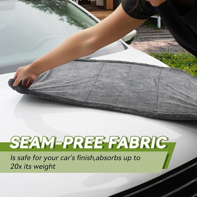 Car Drying Towels Extra Large Super Absorbent 1300gsm with Plush Edgeless, Microfiber Drying Towels for Cars, Trucks, SUVs, 25in x 36in (Grey)