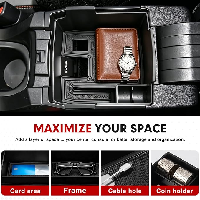 Autorder Center Console Organizer for 2019-2026 Toyota Corolla/ 2022-2026 Corolla Cross Accessories Car Armrest Storage Box Middle Console Tray Container with Non-Slip Silicone Mats