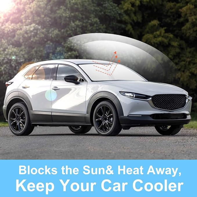 TINGLU Sun Shade for Mazda CX30 CX-30 2019-2024 2025 2026 Accessories Windshield Sun Shade Window Shade UV Rays Protection Sun Visor Cover with Steering Wheel Sunshade Storage Bag