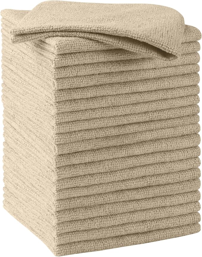 HOMEXCEL Brown Microfiber Cleaning Cloths, 20 Pack Cleaning Rags - Lint Free & Scratch-Free Microfiber Towels for Cars, House & Kitchen, Absorbent Cleaning Towels, 11.5 x 11.5 Inch
