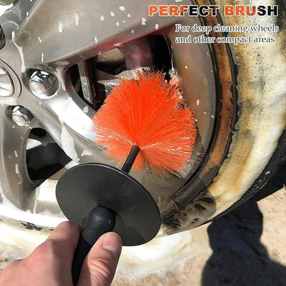 TAKAVU Master Wheel & Tire Brush, Easy Reach Wheel and Rim Detailing Brush Long Soft Bristle, Car Tire Brush, Wheel Scrub Brush, Multipurpose use for Wheels Rims Exhaust Tips Motorcycles (Orange)