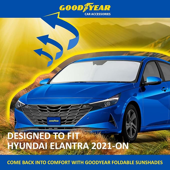 Goodyear Foldable Windshield Sunshade for Hyundai Elantra 2021-2026, Car Accessories, Sunshade Cover, Sun Shade Car Windshield, Window Sun Blocker - GY008244