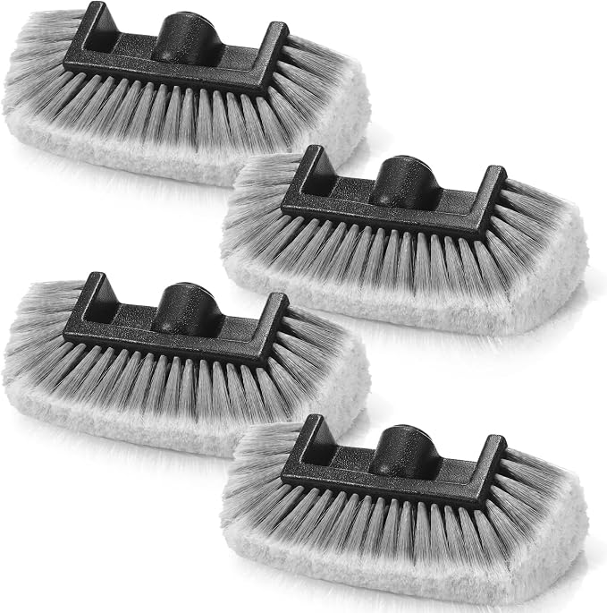 Vesici 4 Pcs Car Wash Brush Head with Soft Detailing Bristle Flow Thru Car Cleaning Brush Exterior Cars Wash Equipment for Auto Truck RV Boat Camper Washing, 10 Inch (Grey)