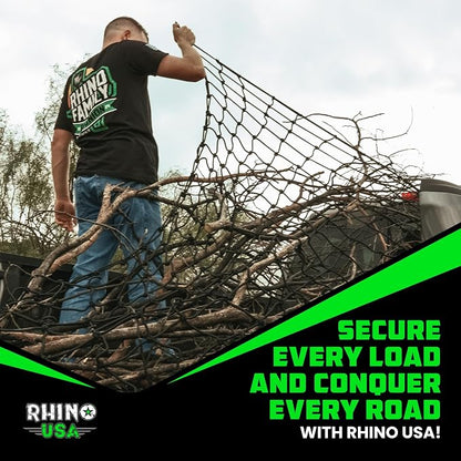 Rhino USA Bungee Cargo Net Set - Ultimate Cargo Accessory Includes Carry Case, Carabiners, 4' x 6’ Net, 15" x 15" Mini-Net. For pickup truck bed, SUV, Motorcycle Rack, ATV, Small Trailer Cargo - Black