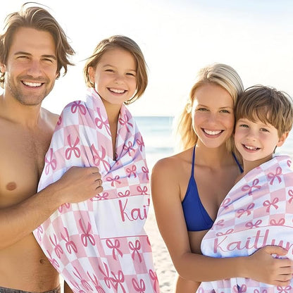 JML Personalized Beach Towel with Name, Custom Beach Towel with Text, Customized Bow Microfiber Pool Towel, Quick Dry & Absorbent Swim Towel for Adult,Anniversary, Birthday, Summer Holiday,Vacation
