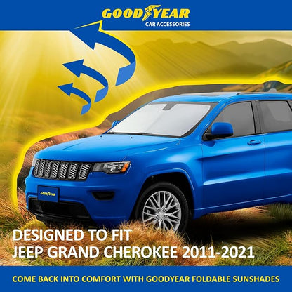 Goodyear Foldable Windshield Sunshade for Jeep Grand Cherokee 2011-2021, SUV car Accessories, Sunshade Cover, Sun Shade Car Windshield, Window Sun Blocker - GY008231