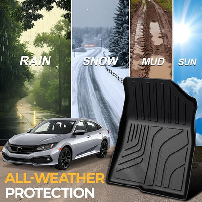 Floor Mats for Honda Civic 2016-2021, All Weather Floor Mats Trunk Cargo Liner and Door Sill Guards Accessories, Full Coverage Set (Fit Sedan Models)