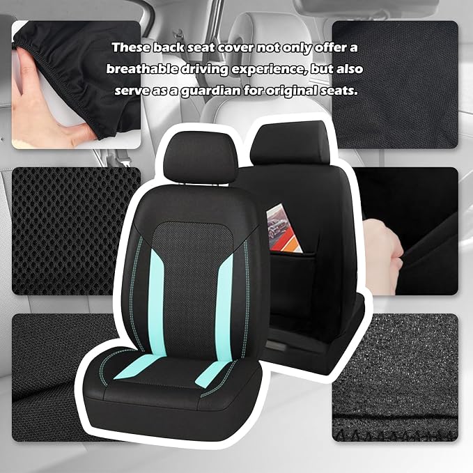 2 Pack Universal Car Seat Cover with Breathable Mesh Backrest,Comfortable Car Seat Protector with Foam Padding and Retaining Buckle,Highly Elastic Car Seat Covers Full Set (Mint)