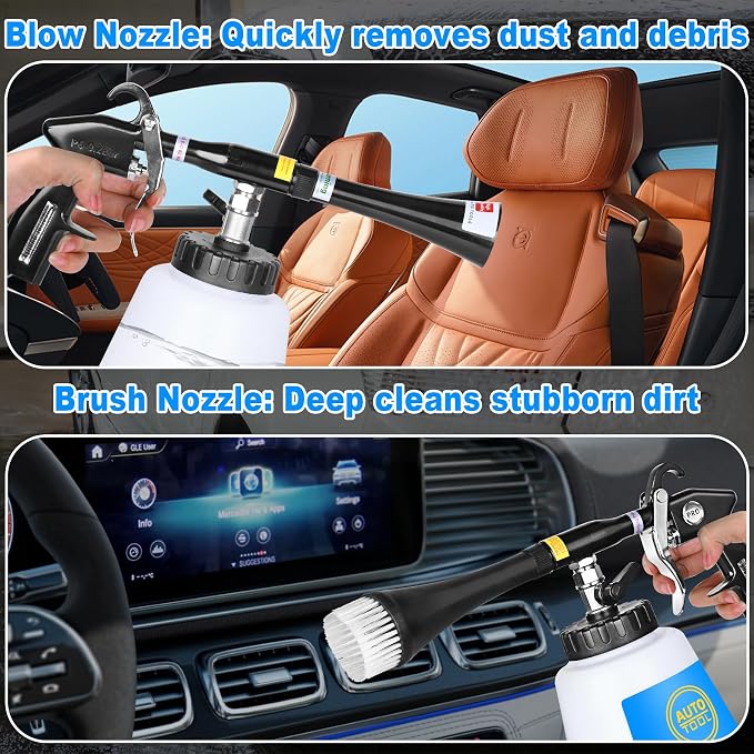 Car Cleaning Gun Kit Detailing Interior Dry Air Blow Gun with 2 Nozzle High Pressure Blower Cleaning Tool Kit for Car Surfaces Quickly Blasts Dust, Works with Air Compressor