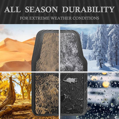 CAR PASS Rubber Floor Mats&Cargo Liner,Waterproof Trucks Mats Heavy Duty,All Weather Trim-to-Fit Automotive Mats for Cars Trucks SUV,Anti-Slip Easy Clean Durable,Full Set 5-Piece,3D Emboss All Black