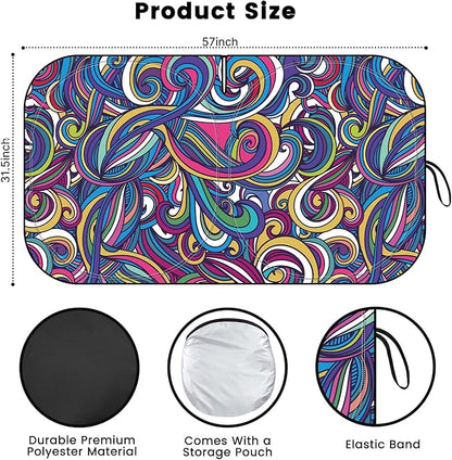 Windshield Sun Shade, Car Sun Shade Windshield, Reflector Sunshade Offers Ultimate Protection for Car Interior, Reflective Polyester Blocks Heat for Sedans, Mini SUVs, Hatchbacks - 57 x 31.5 inches