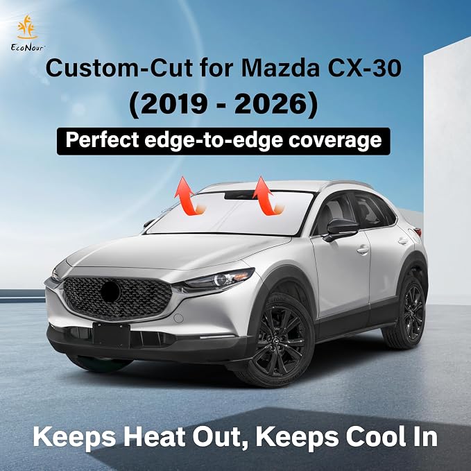 EcoNour Windshield Sun Shade Compatible for Mazda CX-30 2019–2026 | Custom Fit Crossover Front Window Sunshade | Foldable Heat & UV Reflective Sun Visor