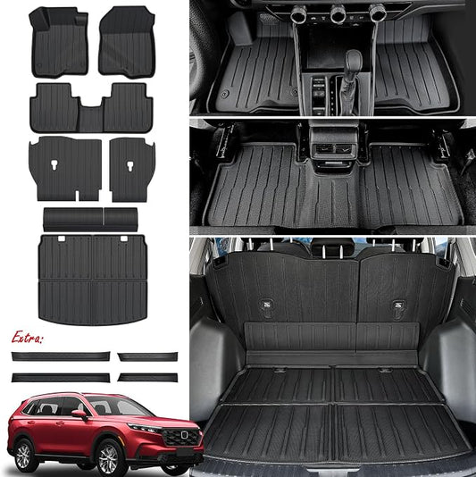 Floor Mats Cargo Mat Set for Honda CRV 2026 2025 2024 2023 Car Mat Accessories(Include Hybrid), All Weather TPE Cargo Liner Door Sill Protectors for CR-V Gas Hybrid(Full Set Mats)