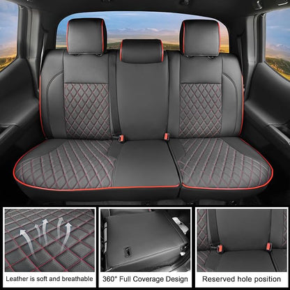 Lolcar Tacoma Car Seat Covers Custom for Select Toyota Tacoma (Only for Hybrid) 2024 2025 2026 Double cab TRD Sport,TRD Off-Road,Limited,Trailhunter -Full Set,Leather(Red Grid)