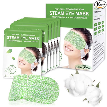 16 Packs Steam Eye Masks for Dry Eyes, Self Heating Warm Compress for Eyes Fatigue & Puffiness Relief, Disposable Heated Eye Mask Travel Essentials, Spa Relaxation Set for Women Christmas, Unscented