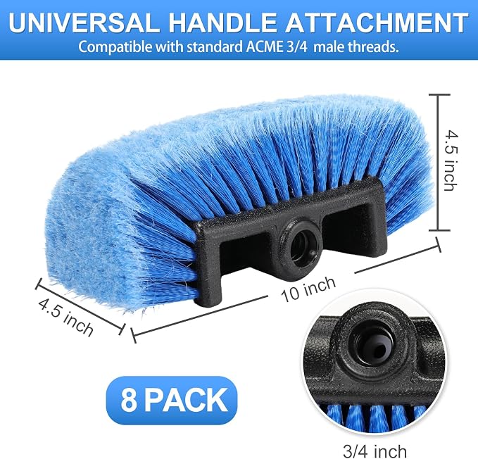 Vesici 8 Pcs Car Wash Brush Head with Soft Detailing Bristle Flow Thru Car Cleaning Brush Exterior Cars Wash Equipment for Auto Truck RV Boat Camper Washing, 10 Inch (Blue)
