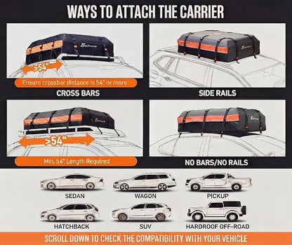 Sailnovo Car Rooftop Cargo Carrier 21 Cubic Feet, Waterproof 1000D PVC Car Roof Bag with Anti-Slip Mat, Combination Lock, Storage Bag, Door Hooks & Tie-Down Strap fit Vehicle with/Without Luggage Rack