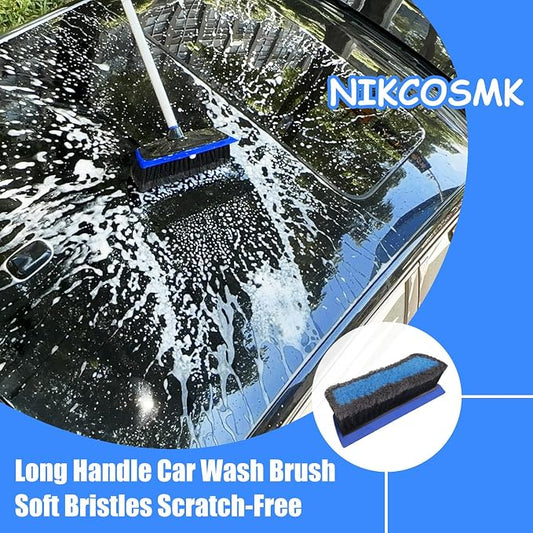 62'' Car Wash Brush with Long Handle, Car Wash Kit with Tire Brush, Tower, Window Squeegee, Chenille Microfiber Car Wash Mop Mitt, Car Cleaning Brush Kit Supplies for Car, Truck, SUV, RV