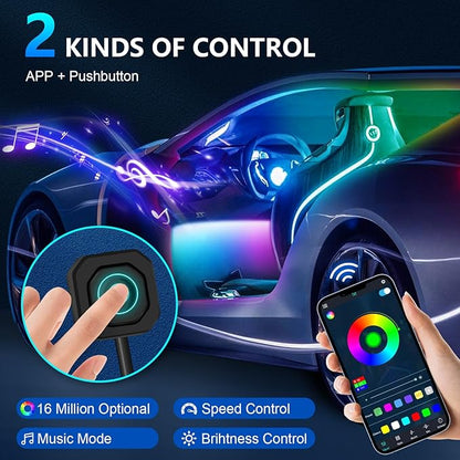 Acrylic Interior Car Lights, Car Accessories 10 in 1 Car LED Strip Lights with APP Control, 175 inches 593 LEDs Fiber Optic Lights, RGB Neon Car Ambient Lighting Kits
