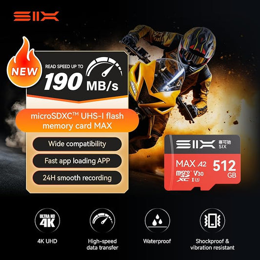 SIX M200 256GB Micro SD Card Read Up to 190MB/s for 4K UHD Continuous Recording - A2, U3, V30 microSDXC Memory Card 256GB with Adapter for Action Cameras, Drones, Gaming Consoles, Dash Cams, Phones