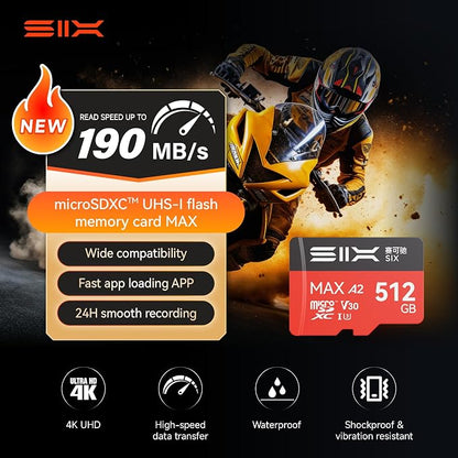SIX M200 128GB Micro SD Card Read Up to 190MB/s for 4K UHD Continuous Recording - A2, U3, V30 microSDXC Memory Card 128GB with Adapter for Action Cameras, Drones, Gaming Consoles, Dash Cams, Phones