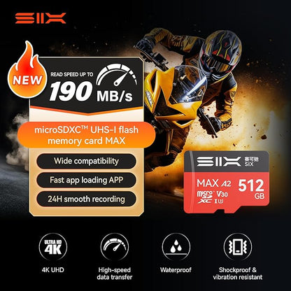 SIX M200 64GB Micro SD Card Read Up to 190MB/s for 4K UHD Continuous Recording - A2, U3, V30 microSDXC Memory Card 64GB with Adapter for Action Cameras, Drones, Gaming Consoles, Dash Cams, Phones